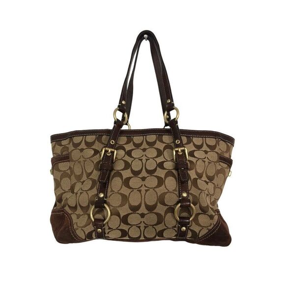 Coach Signature Gallery Tan Brown Canvas Leather Suede Tote Bag K0651 10630